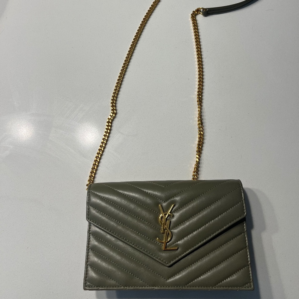 Saint Laurent Cassandre Envelope Chain Wallet In Lambskin